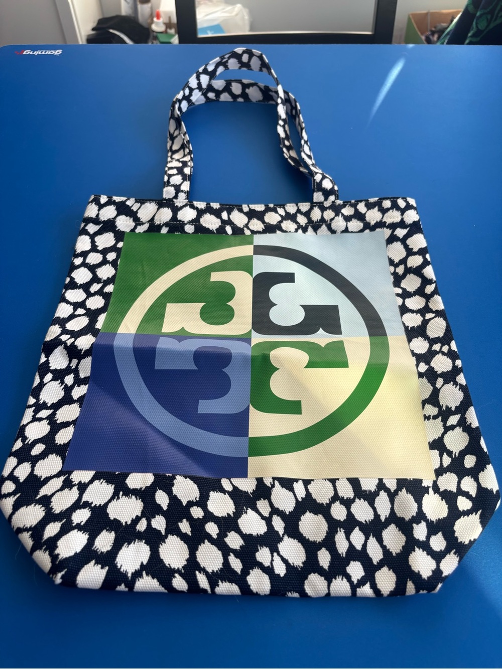 Tory Burch Colorblock Logo Printed Canvas Tote NWOT
